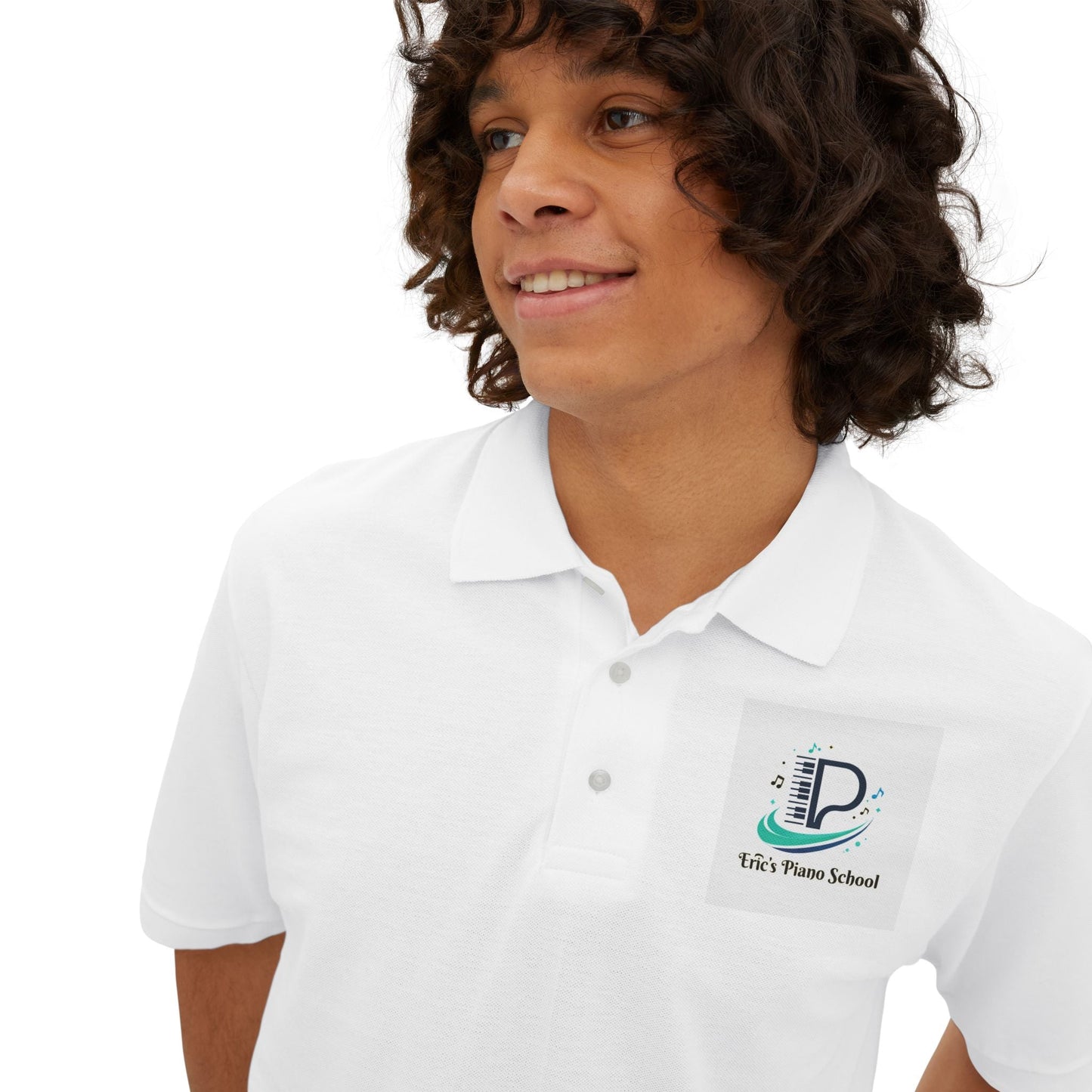 Men's custom piqué polo shirt with Coastal Coffee logo, breathable cotton knit, and classic fit