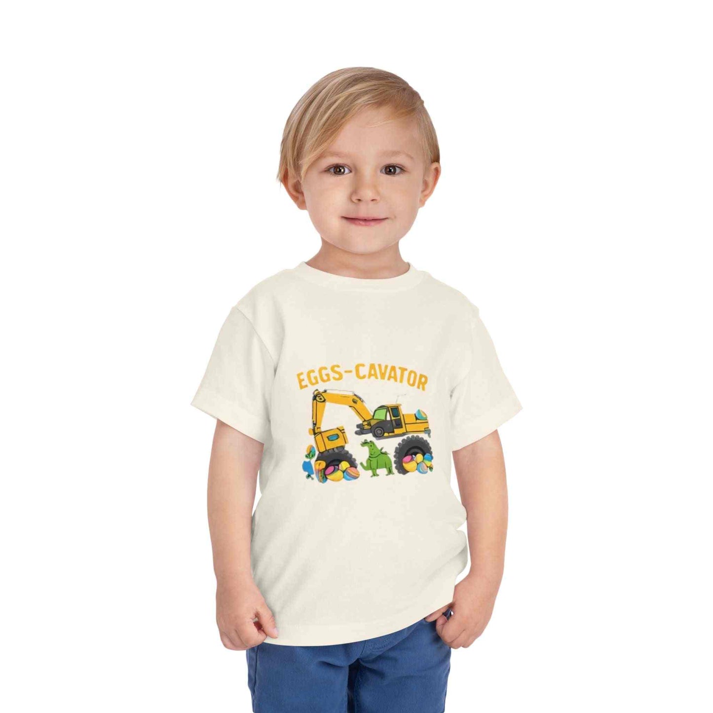 Toddler Easter shirt with Eggs-Cavator excavator and colorful Easter eggs design