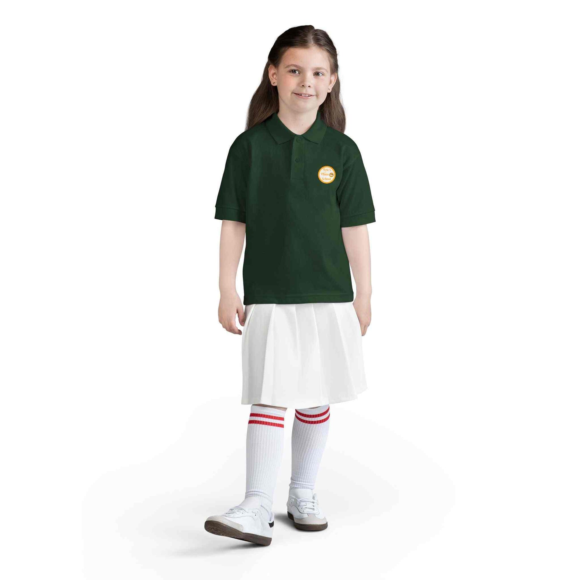 Eric's Piano School youth polo shirt with gold logo, moisture-wicking and durable fabric for kids' music lessons
