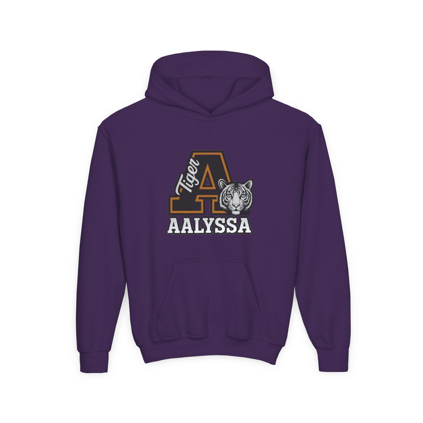 Customizable Big A - Youth Heavy Blend Hooded Sweatshirt - Tiger Theme - Customizable/ Personalize