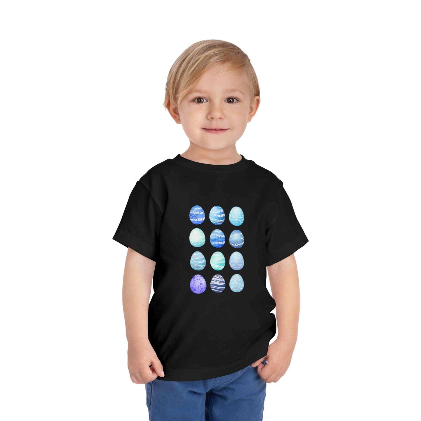 Blue watercolor Easter eggs boy toddler tee on soft breathable fabric