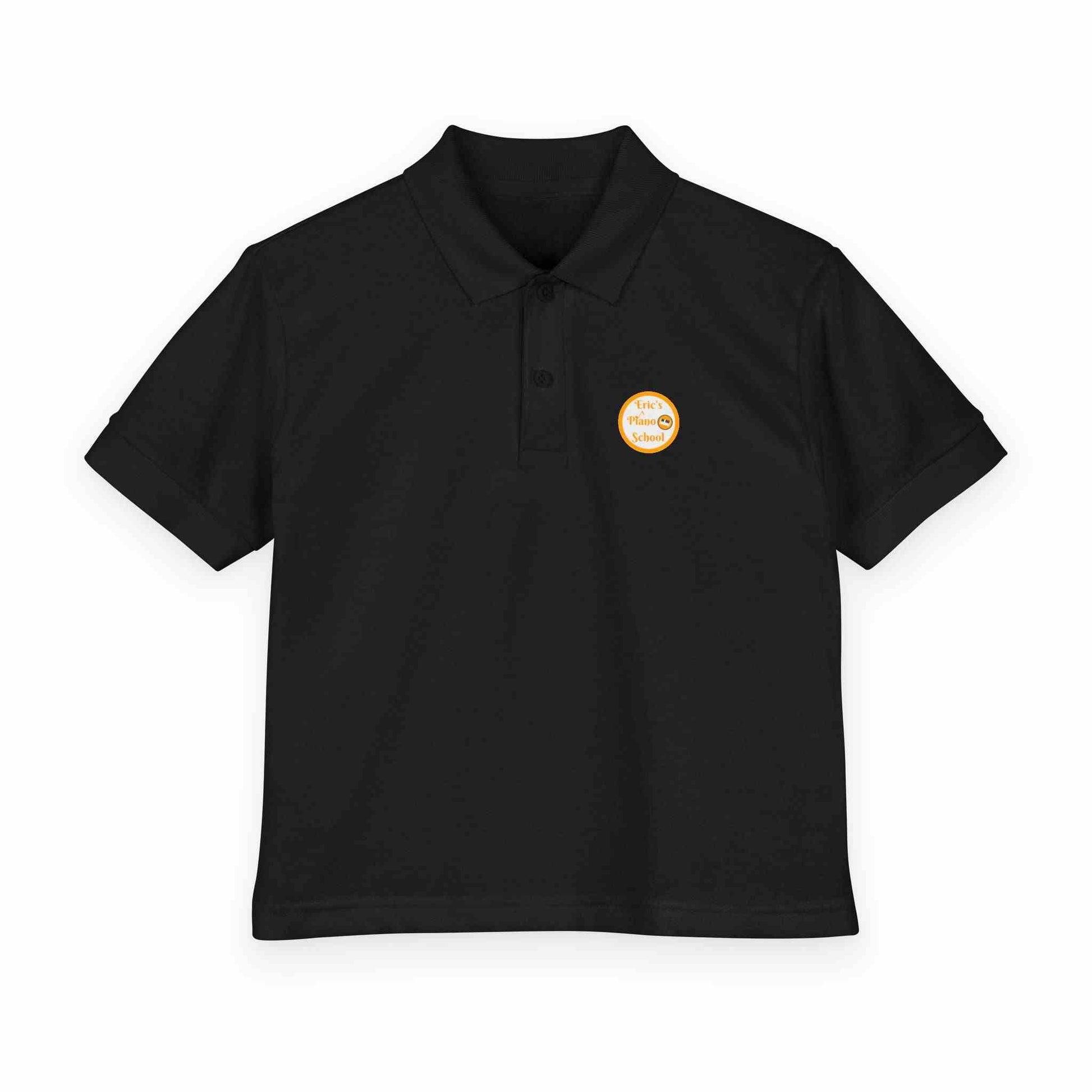 Youth polo shirt with Eric's Piano School gold logo, moisture-wicking and durable fabric for active kids.