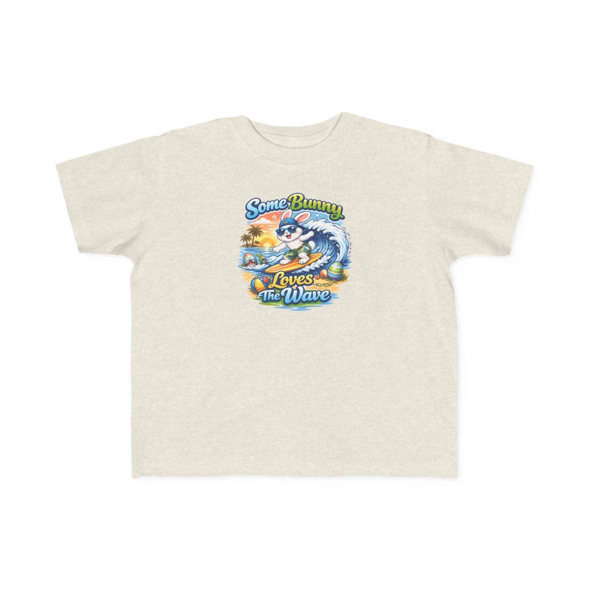 Toddler tee with surf bunny graphic and lightweight cotton fabric for beach play, Some Bunny Loves The Wave design