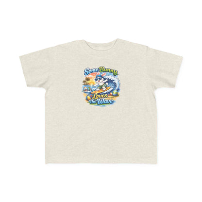 Toddler tee with surf bunny graphic and lightweight cotton fabric for beach play, Some Bunny Loves The Wave design