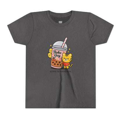 Kawaii Tiger Boba Tee – “Born to Have Fun” | Cute Boba Shirt | Y2K Kawaii Aesthetic | K-Pop Core Outfit | Bubble Tea Lover Gift | Trendy Graphic T-Shirt