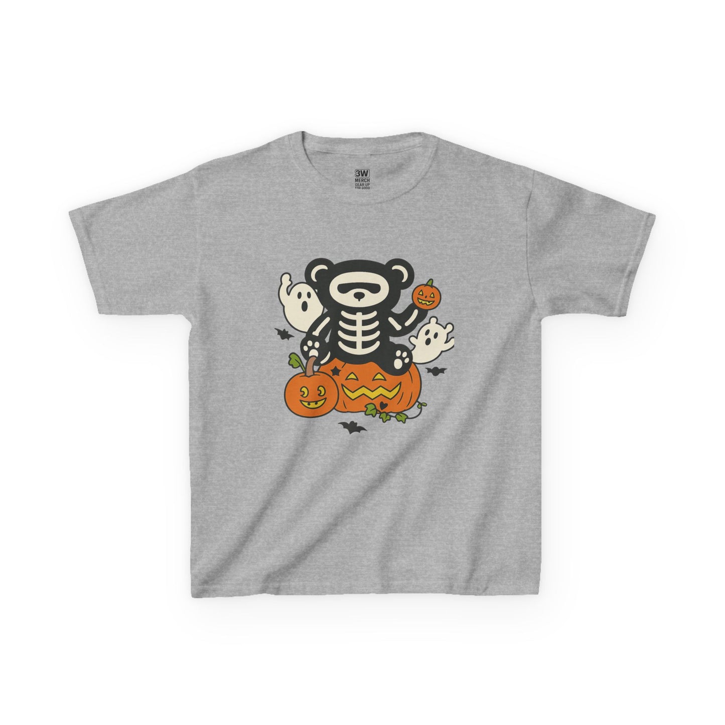 Kids Halloween Skeleton Bear T-Shirt – Cute Spooky Ghost & Pumpkin Graphic Tee for Boys & Girls
