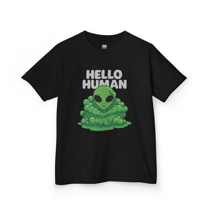 Kids Alien Graphic Tee, Fun Tee for Kids, Cute Monster Shirt, Birthday Gift, Unique Kids Apparel, Hello Human Design
