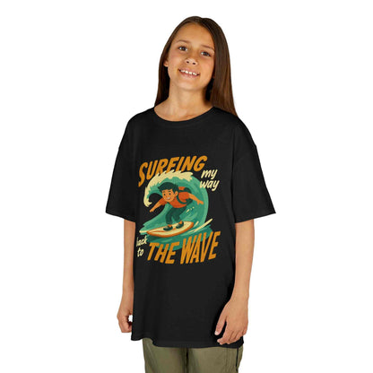 Kids retro Surfing The Wave T-Shirt with vibrant vintage surfer graphic and comfy cotton fit