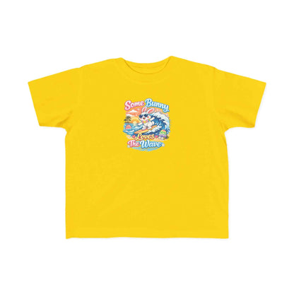 Youth girl Easter T-shirt with surfing bunny and pastel eggs design, Some Bunny Loves The Wave theme