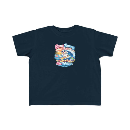 Some Bunny Loves The Wave Easter T-shirt with surfing bunny and sunset wave design on pastel colors