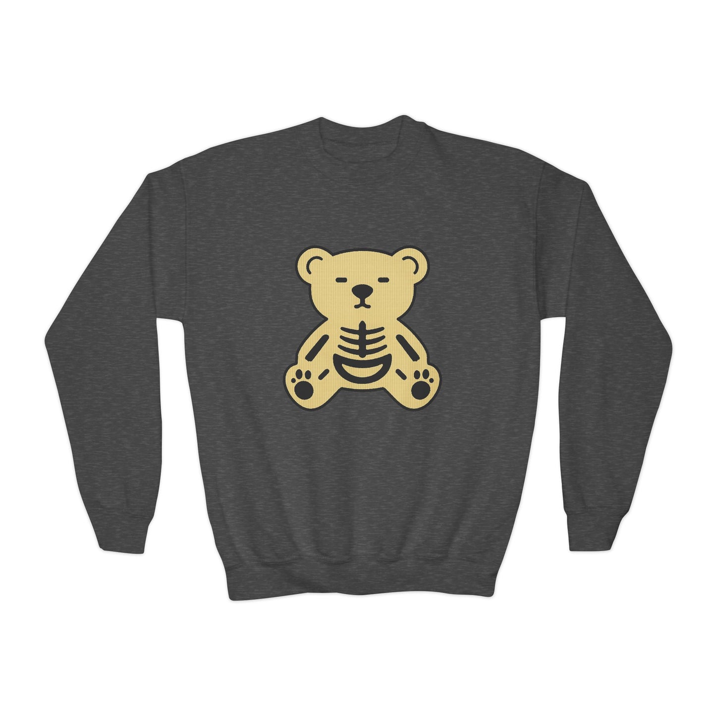Cute Skeleton Teddy Youth Crewneck Sweatshirt, Kid's Sweatshirt, Fall Fashion, Spooky Season Gift, Halloween Apparel