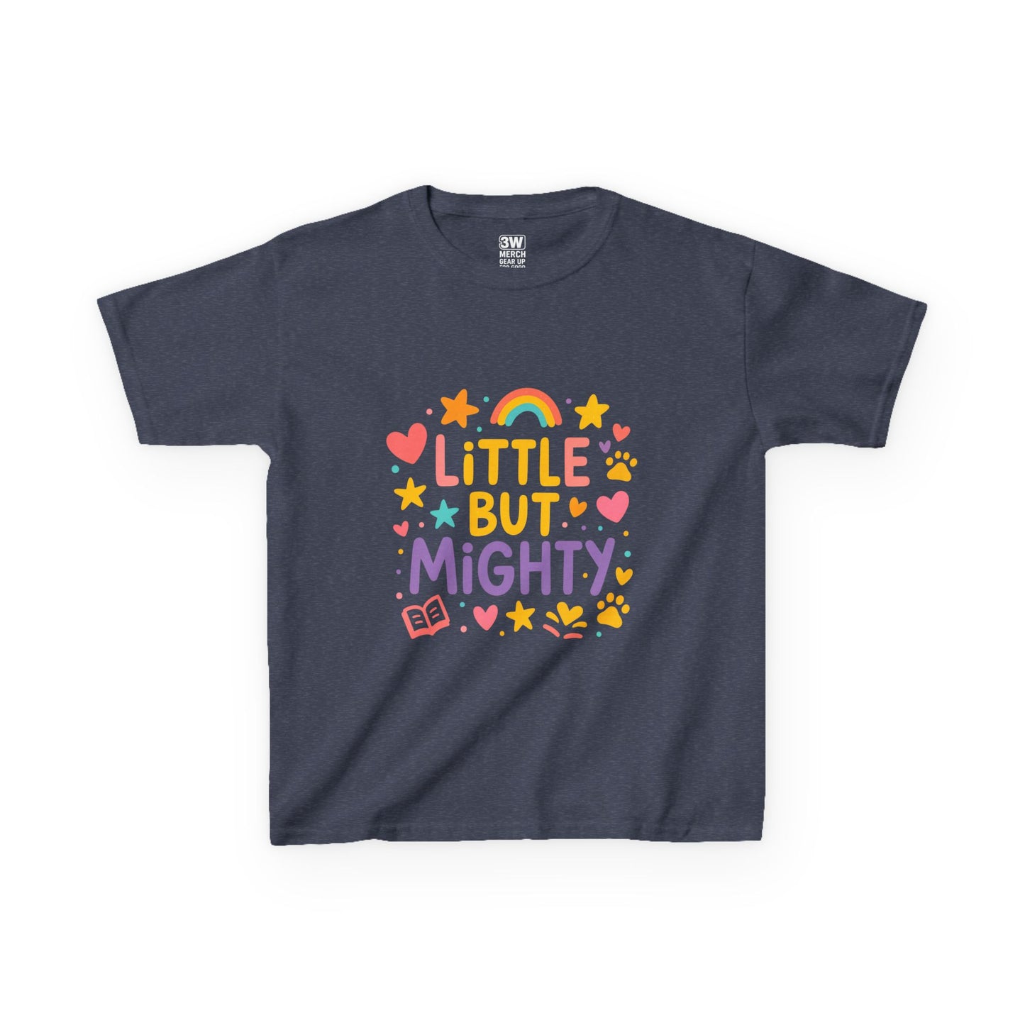 Kids Heavy Cotton™ Tee, Little But Mighty, Perfect for Birthdays, Playdates, Gifts, Everyday Wear, Rainbow Design T Shirt,