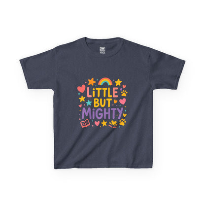 Kids Heavy Cotton™ Tee, Little But Mighty, Perfect for Birthdays, Playdates, Gifts, Everyday Wear, Rainbow Design T Shirt,