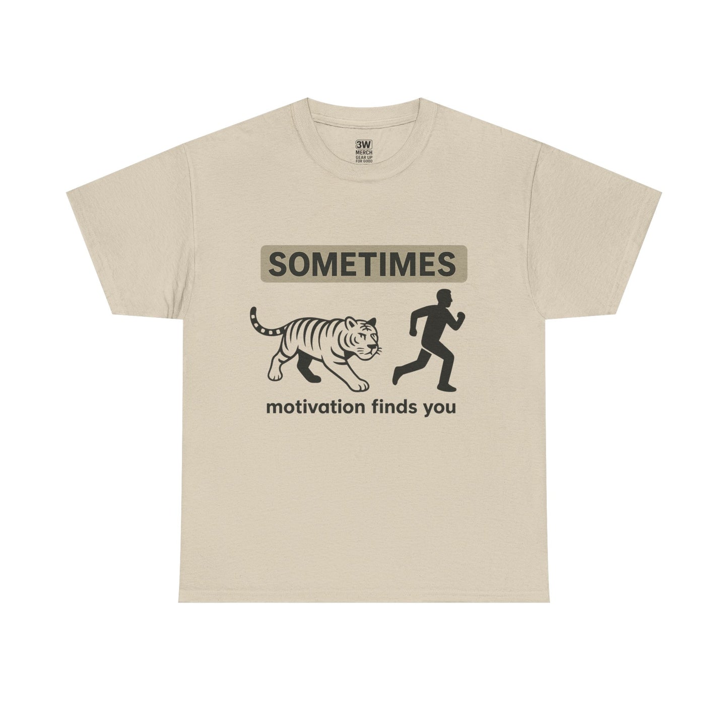 Funny Motivation T-Shirt – “Sometimes Motivation Finds You” Tiger Chase Running Tee for Fitness & Gym Lovers