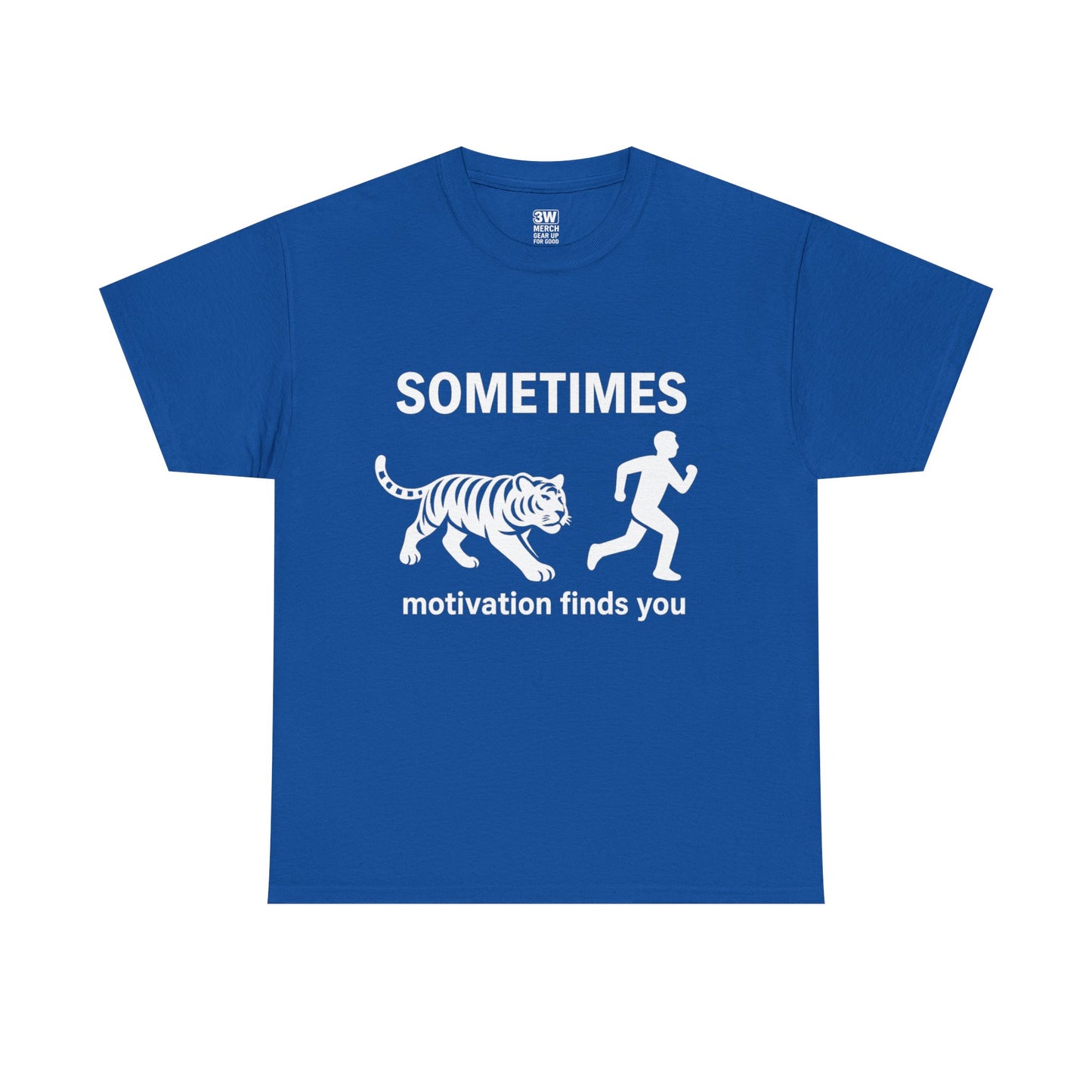 Funny Motivation T-Shirt – “Sometimes Motivation Finds You” Tiger Chase Running Tee for Fitness & Gym Lovers