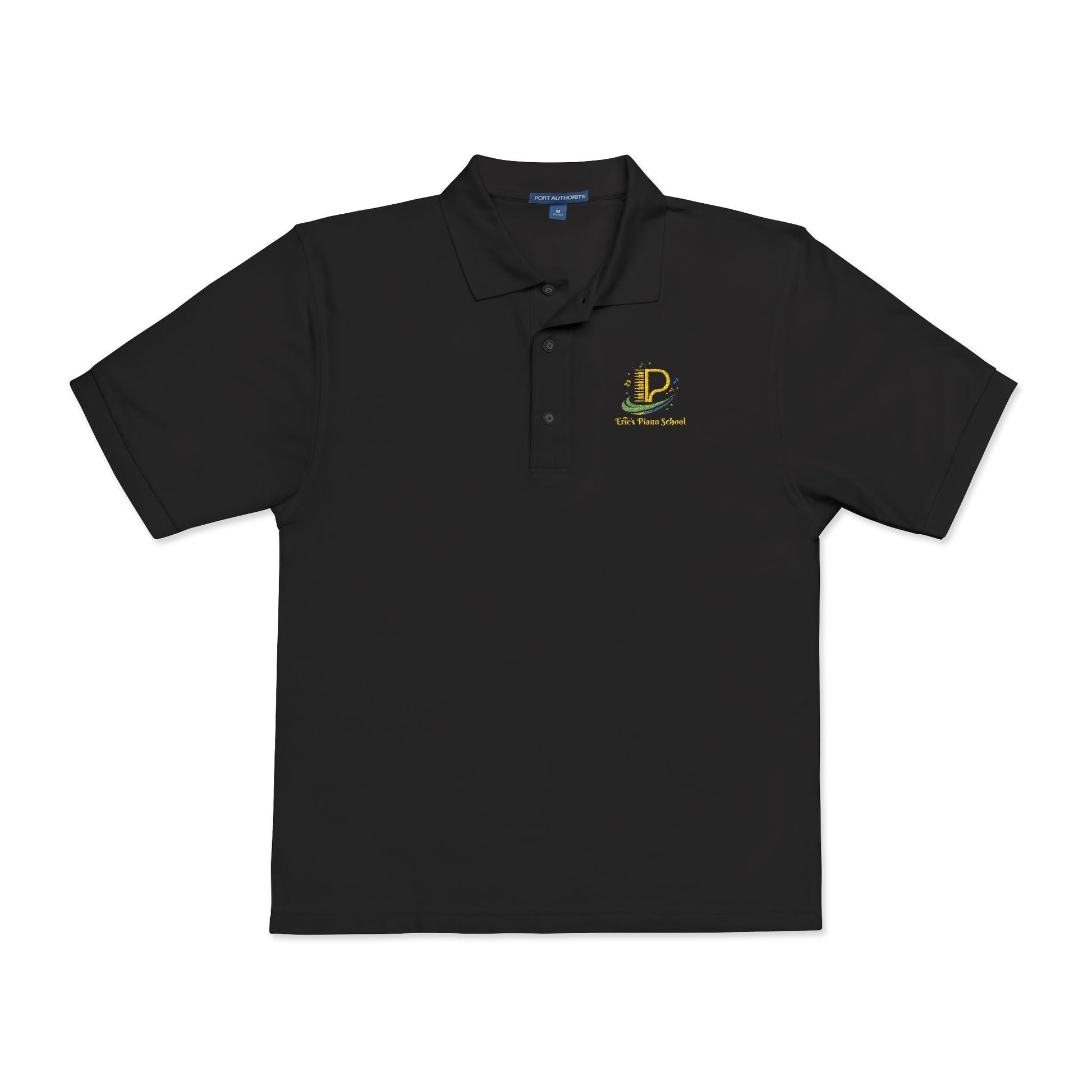 Lightweight embroidered crest polo shirt with relaxed fit, flat knit collar, metal buttons, and breathable side vents.