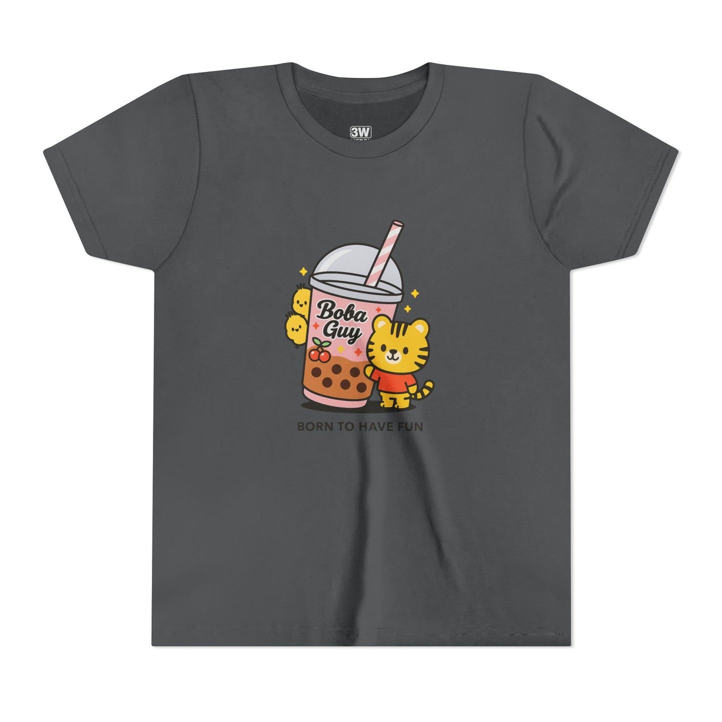 Kawaii Tiger Boba Tee – “Born to Have Fun” | Cute Boba Shirt | Y2K Kawaii Aesthetic | K-Pop Core Outfit | Bubble Tea Lover Gift | Trendy Graphic T-Shirt