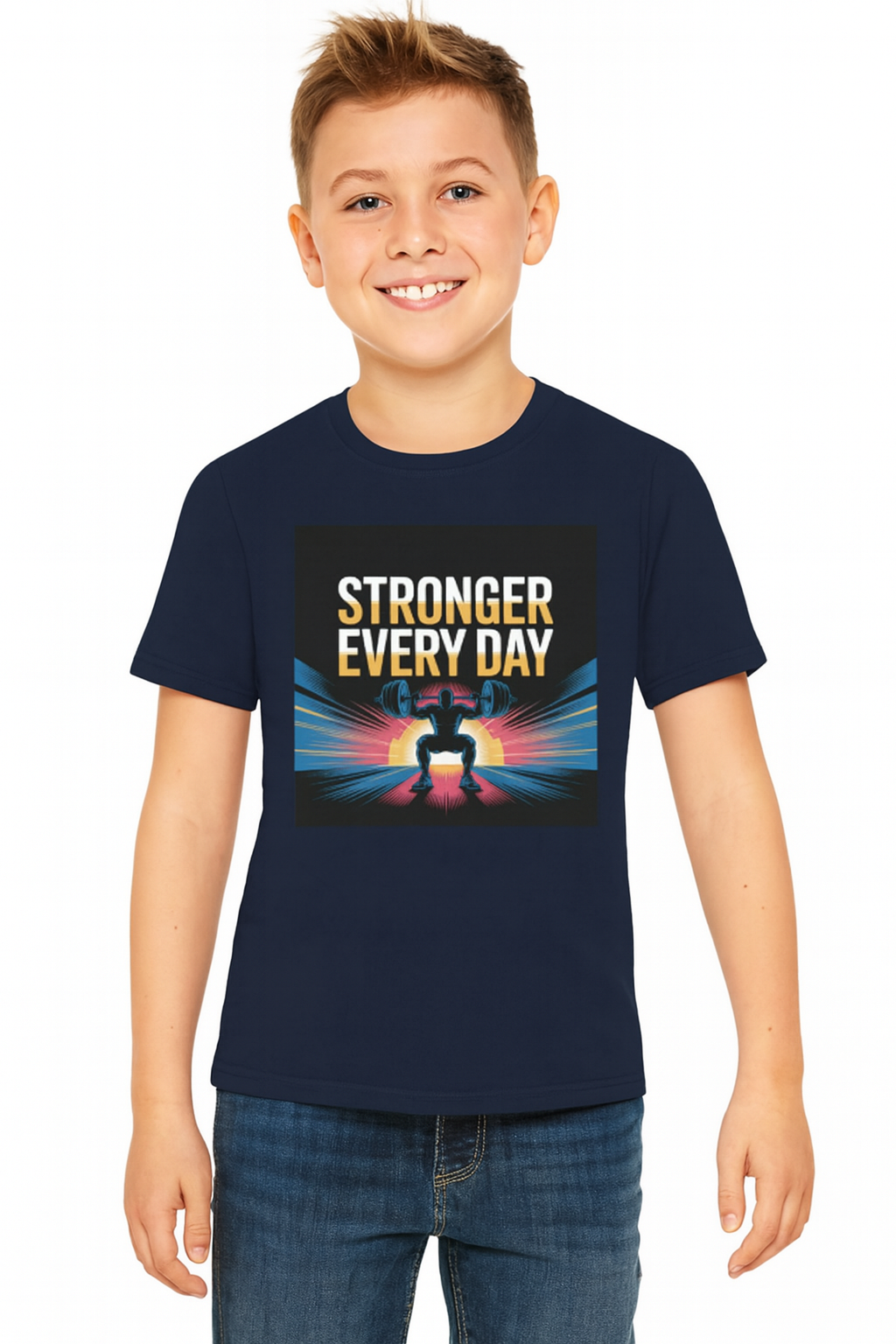 Youth Motivational T-Shirt - Stronger Every Day Graphic Tee for Kids, Fitness Enthusiasts, Gifts for Birthdays, Encouraging Active Lifestyle