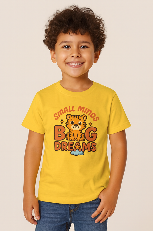 Kids Graphic Tee - Small Minds Big Dreams, Cute Tiger Tee, Birthday Gift, Playtime Shirt, Positive Quote Apparel, Fun Kids T-Shirt