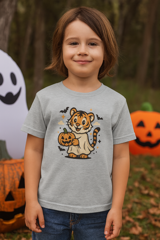 Kids Halloween Tee, Tiger with Pumpkin Shirt, Halloween Costume Tee, Cute Kids Shirt, Trick or Treat Top