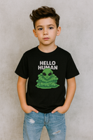 Kids Alien Graphic Tee, Fun Tee for Kids, Cute Monster Shirt, Birthday Gift, Unique Kids Apparel, Hello Human Design