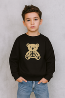 Cute Skeleton Teddy Youth Crewneck Sweatshirt, Kid's Sweatshirt, Fall Fashion, Spooky Season Gift, Halloween Apparel