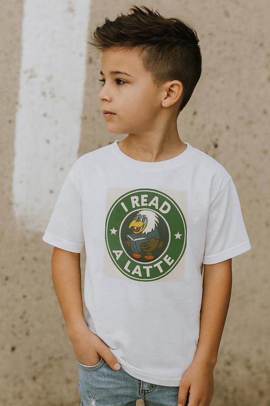 Funny Coffee Lover T-Shirt – “I Read A Latte” Bookworm Eagle Tee for Readers & Caffeine Fans