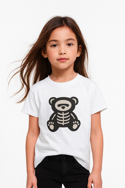 Skeleton Bear Kids T-Shirt, Halloween Tee, Fun Kids Gift, Softstyle Shirt, Cozy Kids Apparel, Giftable