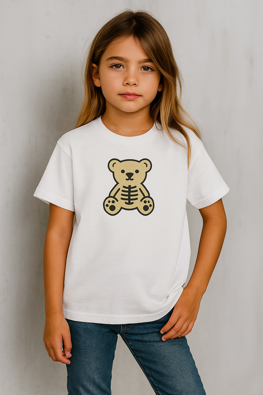 Halloween Skeleton Bear Kids Tee, Cute Graphic Tee, Halloween Costume Shirt, Birthday Gift for Kids, Fun Toddler Apparel