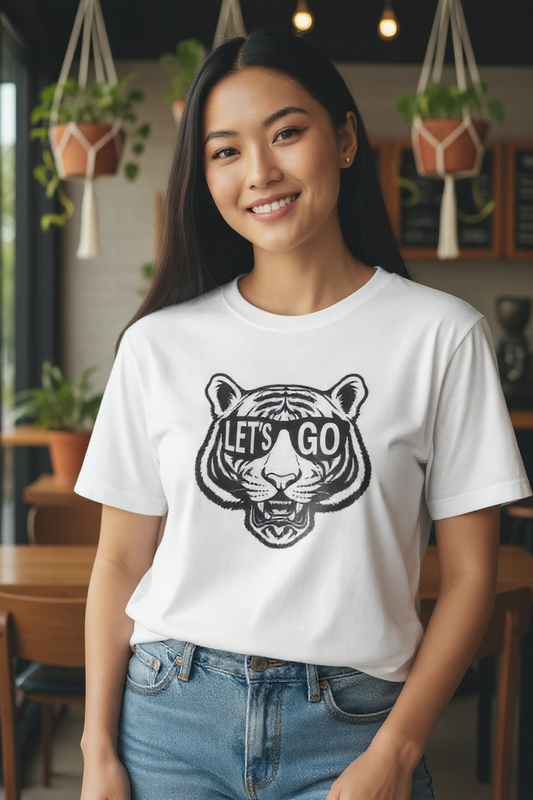 LET’S GO Tiger Shirt | Game Day Graphic Tee | Retro Sports Spirit Wear | College Football Tailgate T-Shirt | Fierce Animal Print Tee | Unisex Fan Gear