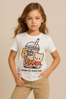 Kids Tee - Kawaii Boba Girl Bubble Tea Shirt, Cute Bear T-Shirt for Trendy Kids 2025