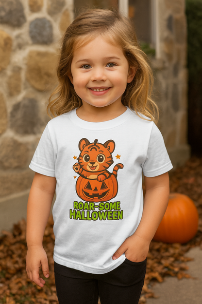 Roar-some Halloween Youth Tee | Fun Kids' Shirt for Halloween Parties, Trick-or-Treating, Costume Events, Autumn Wear, Gift Ideas, Motivation T-shirts