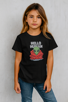Hello Human Alien Halloween Shirt Spooky UFO Graphic Tee, Funny Sci Fi Costume Top, Creepy Cute Alien T-Shirt