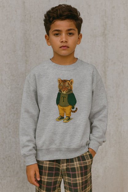 Youth Lion Graphic Crewneck Sweatshirt, Cute Animal Apparel, Kids Casual Wear, Gifts for Young Animal Lovers, Fun & Playful Outfit