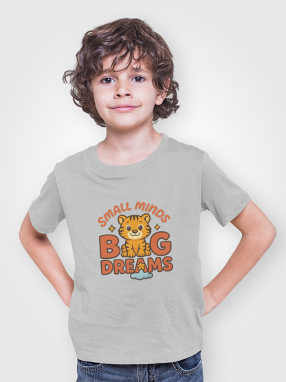 Kids Graphic Tee - Small Minds Big Dreams, Cute Tiger Tee, Birthday Gift, Playtime Shirt, Positive Quote Apparel, Fun Kids T-Shirt
