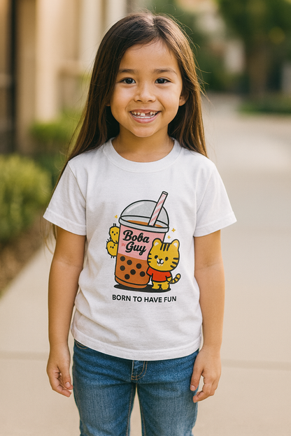 Kawaii Tiger Boba Tee – “Born to Have Fun” | Cute Boba Shirt | Y2K Kawaii Aesthetic | K-Pop Core Outfit | Bubble Tea Lover Gift | Trendy Graphic T-Shirt
