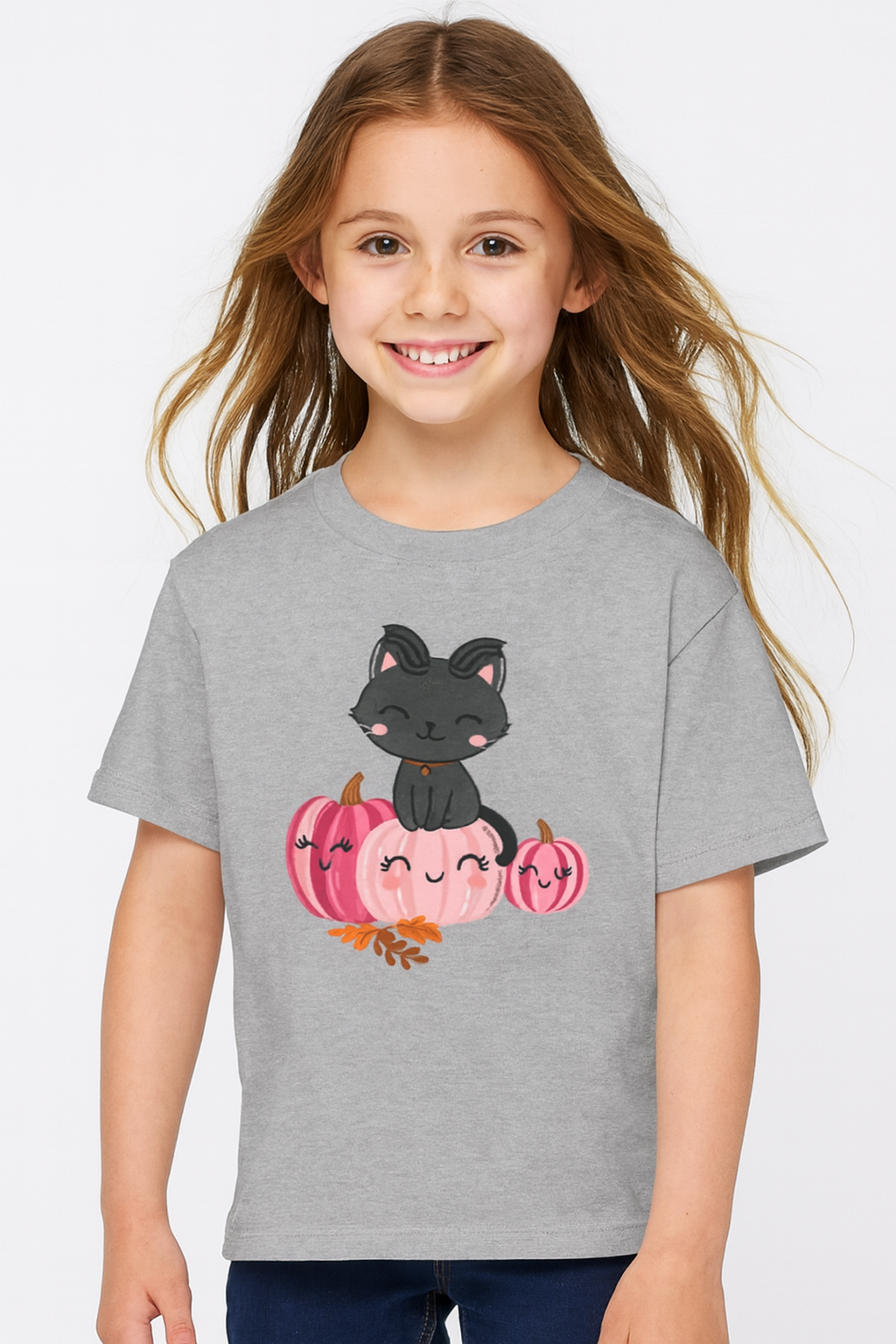 Kawaii Black Cat Pumpkin T-Shirt | Cute Spooky Fall Shirt | Halloween Aesthetic Tee | Pink Pumpkin Shirt | Cozy Autumn Outfit | Trending Gift for Cat Lovers