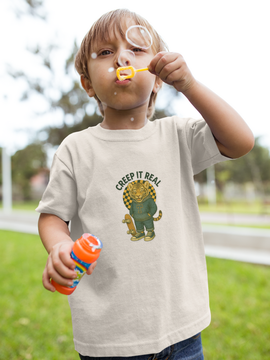 Cute Toddler Short Sleeve Tee with Tiger 'Creep It Real' Design, Kids' Summer Shirt, Halloween Outfit, Everyday Wear, Gift for Toddlers