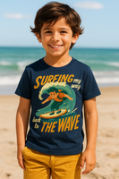 Surfing The Wave Kids T-Shirt | Retro Surfer Tee | Trendy Beach Summer Shirt | Viral Aesthetic Graphic Tee for Boys & Girls