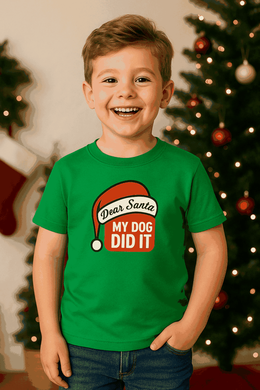 Dear Santa My Dog Did It Kids Christmas Shirt – Funny Holiday Tee for Boys