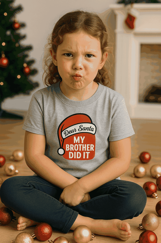 Dear Santa My Brother Did It Kids Christmas Shirt – Funny Holiday Tee