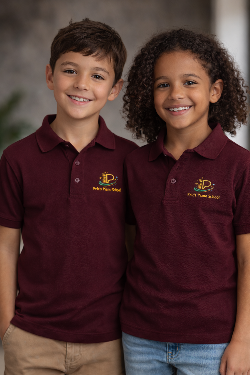 Youth polo shirt with moisture-wicking fabric and contoured collar for active kids