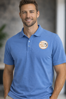 Embroidered "Happy Camper" polo shirt with relaxed fit and soft pique fabric