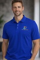 Men's custom piqué polo shirt with Coastal Coffee Logo embroidered on chest in light breathable cotton knit