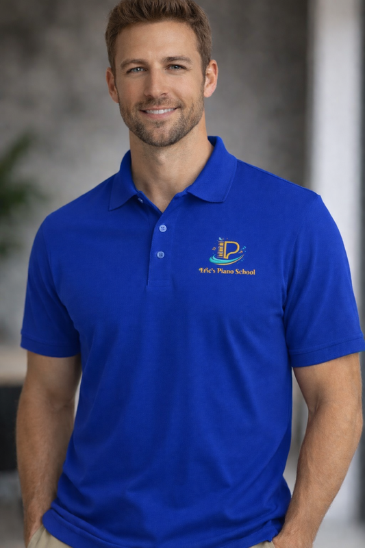 Men's custom piqué polo shirt with Coastal Coffee Logo embroidered on chest in light breathable cotton knit