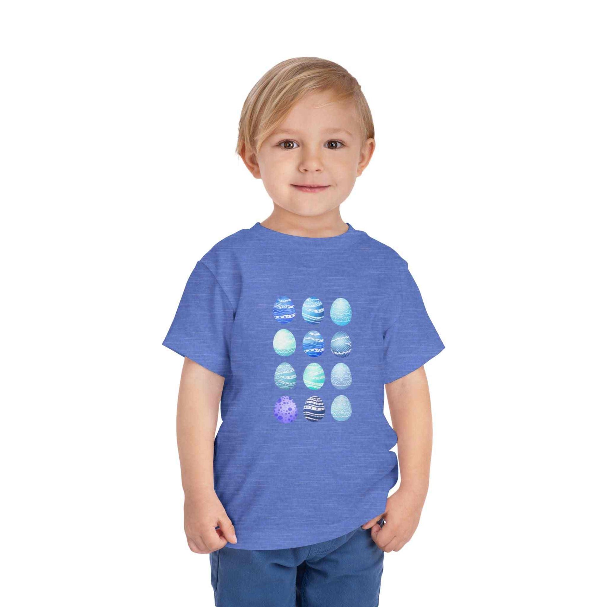 Blue watercolor Easter eggs boy toddler tee shirt in soft breathable cotton