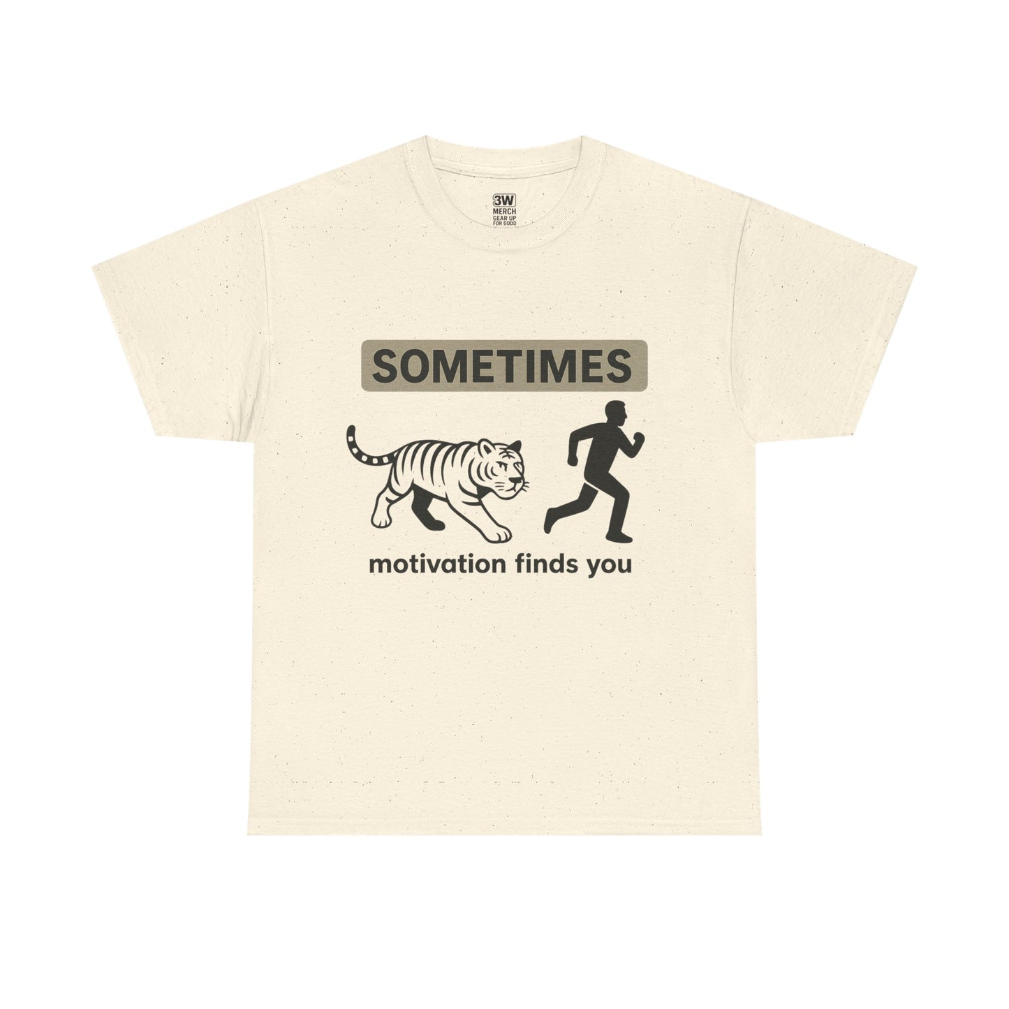 Funny Motivation T-Shirt – “Sometimes Motivation Finds You” Tiger Chase Running Tee for Fitness & Gym Lovers