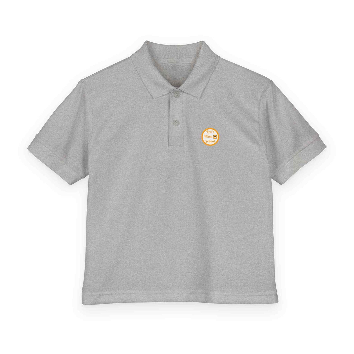 Eric's Piano School gold youth polo shirt with contoured collar and moisture-wicking fabric for kids' music lessons