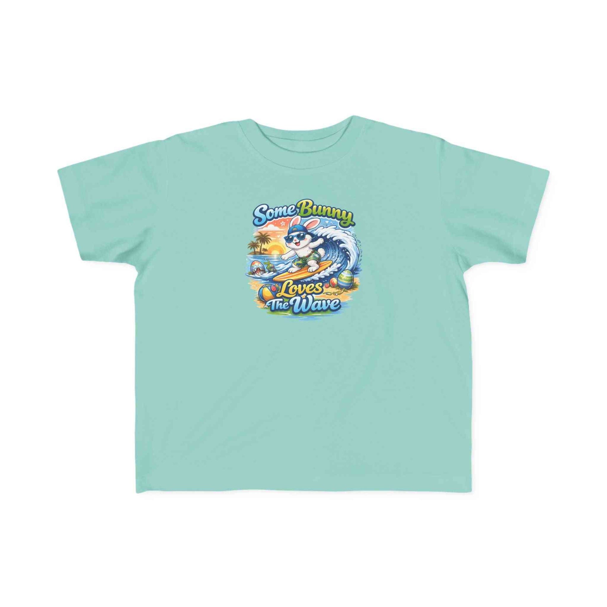 Toddler tee with cheerful surf bunny graphic on soft cotton for beach play and everyday comfort