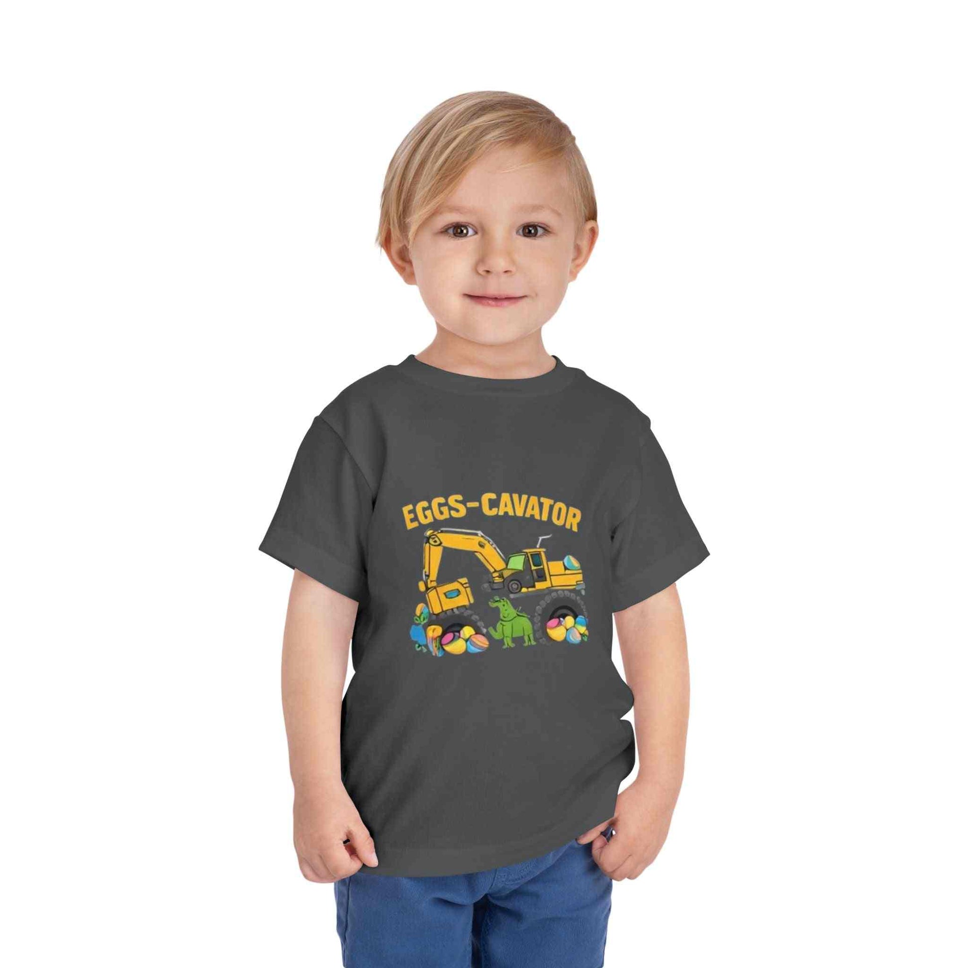 Eggs-cavator toddler tee with excavator and Easter egg design for kids Easter outfit